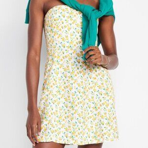 Yellow Floral Fit & Flare Linen-Blend Mini Dress